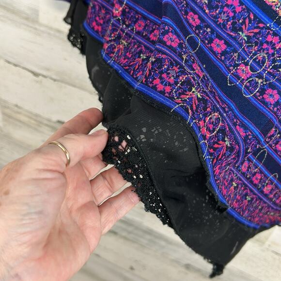 Calessa Boho Paisley Asymmetrical Hem Layered Tunic Top Blue Purple XL - Picture 5 of 9